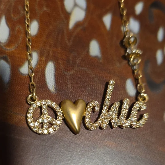 Chico's Gold and Silver Peace Love Necklace - Picture 1 of 2
